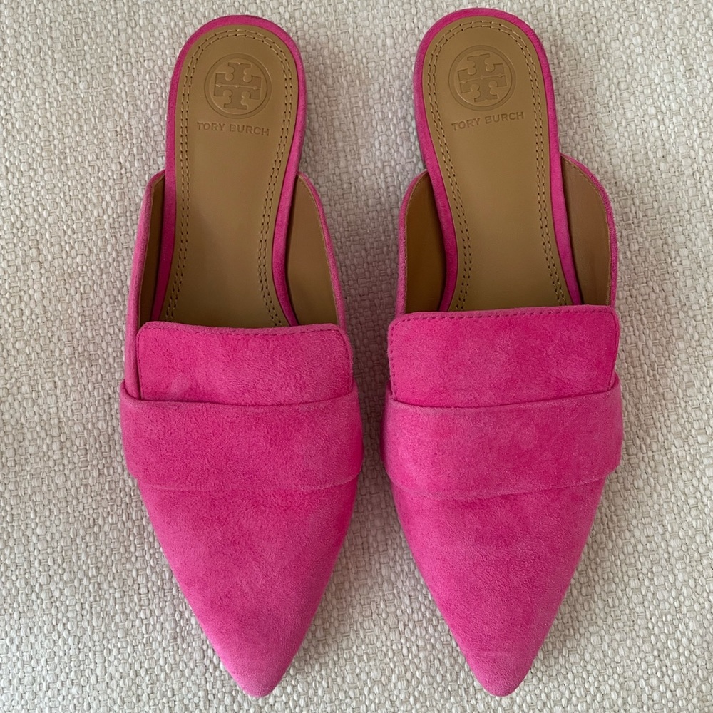 Tory Burch suede pointed toe flats mules pink sz 6